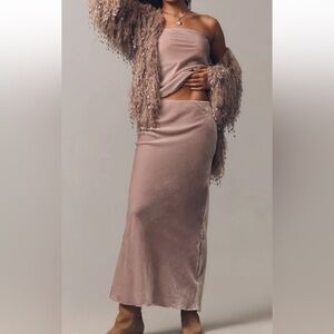 Anthropologie Blush Velvet Maxi Skirt